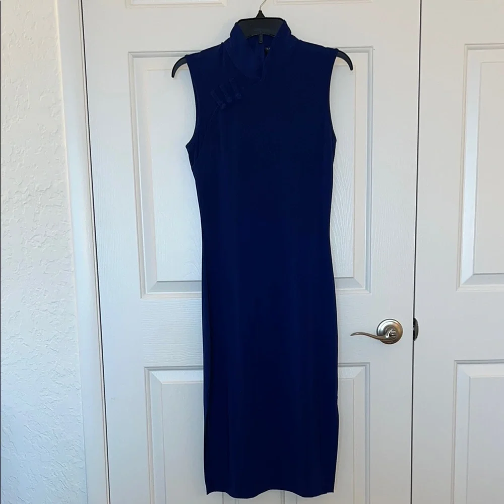 Norma Kamali Blue Stretch Sheath Cocktail Dress - Picture 1 of 4